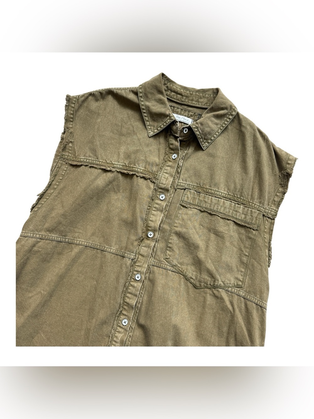 Free People We The Free Olive Utility Vest Oversized Distressed Cotton Military - Picture 4 of 12